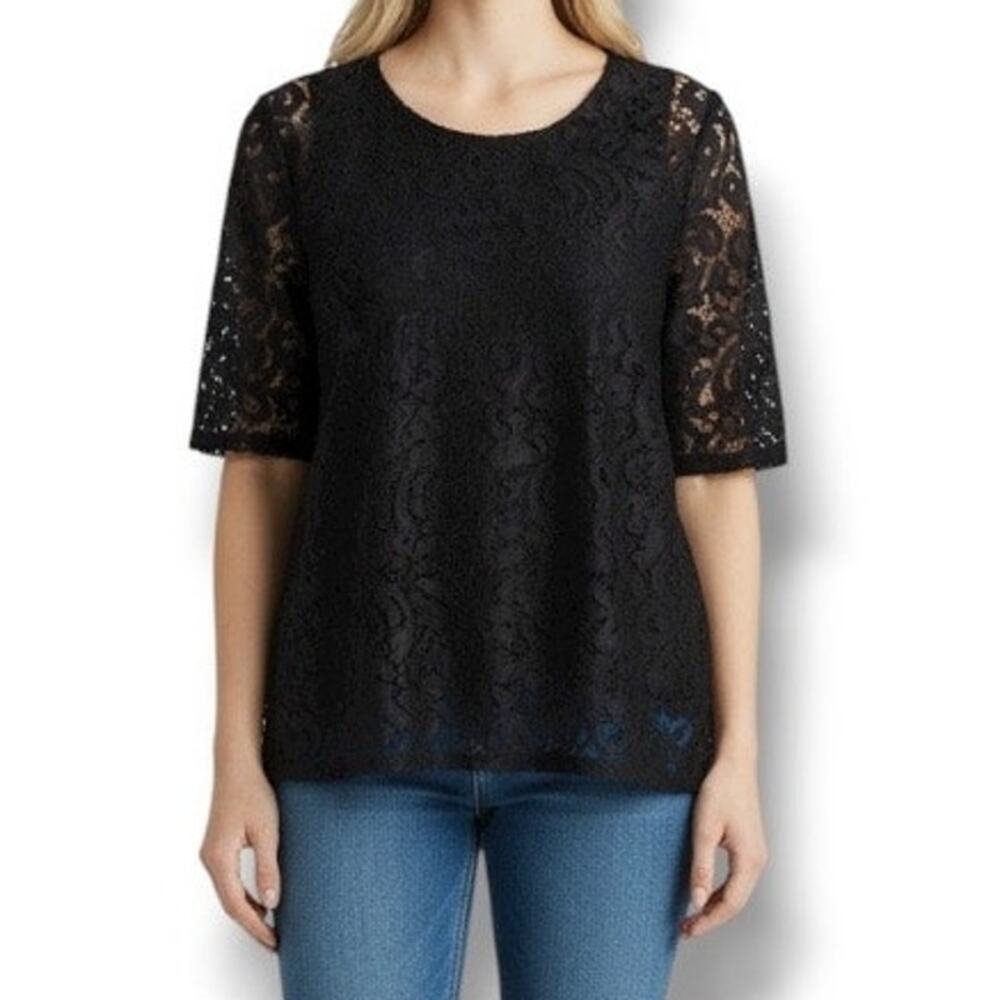 Coldwater Creek black lace front blouse women's 16 XL